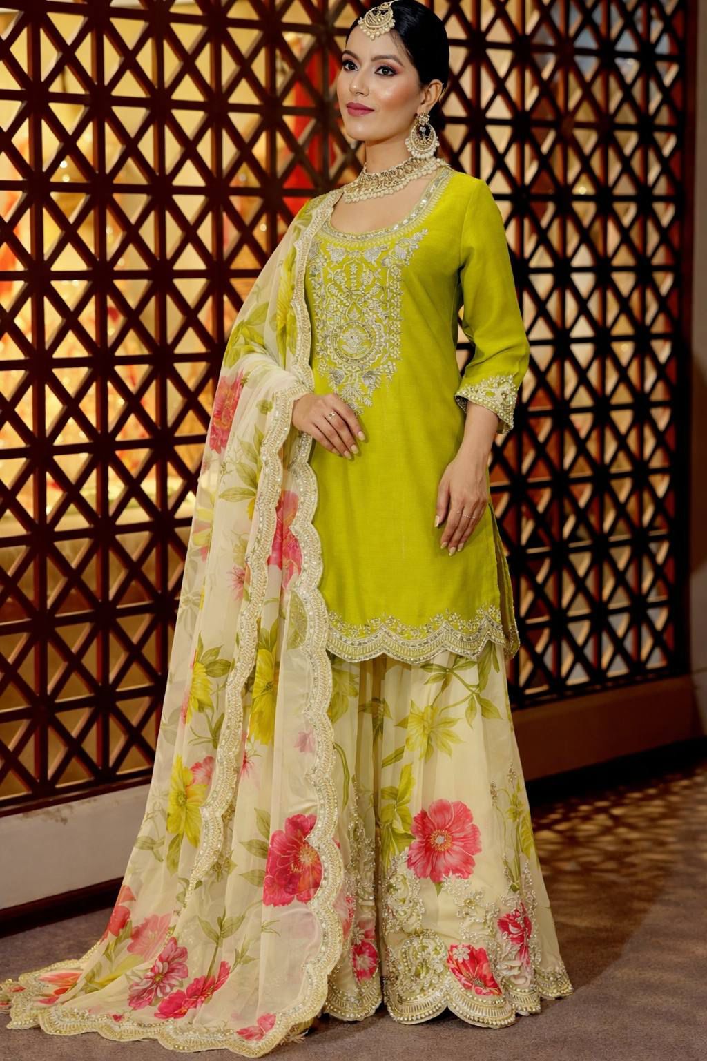 Stunning Designer Chinon Kurti Plazzo Set