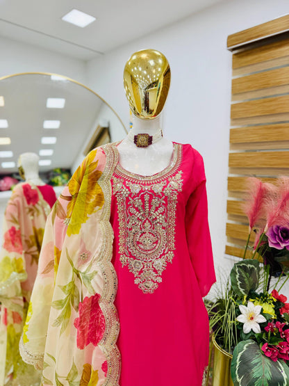 Stunning Designer Chinon Kurti Plazzo Set