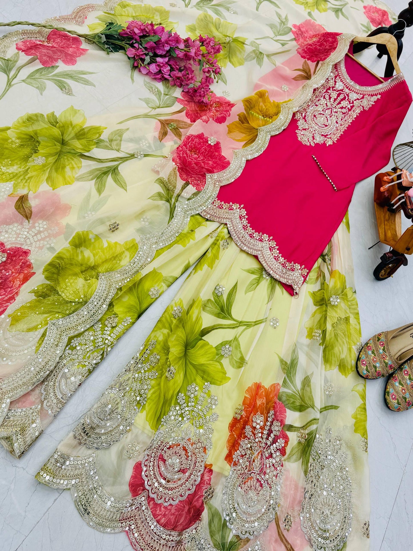 Stunning Designer Chinon Kurti Plazzo Set