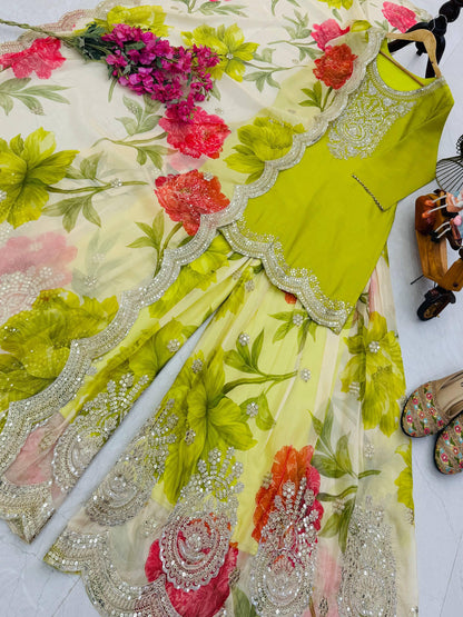Stunning Designer Chinon Kurti Plazzo Set