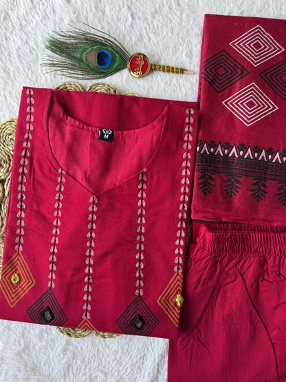 New Designer Cherry Mul Cotton Kurta Set