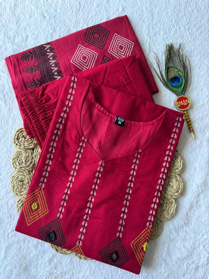 New Designer Cherry Mul Cotton Kurta Set