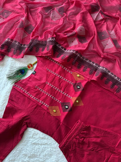 New Designer Cherry Mul Cotton Kurta Set