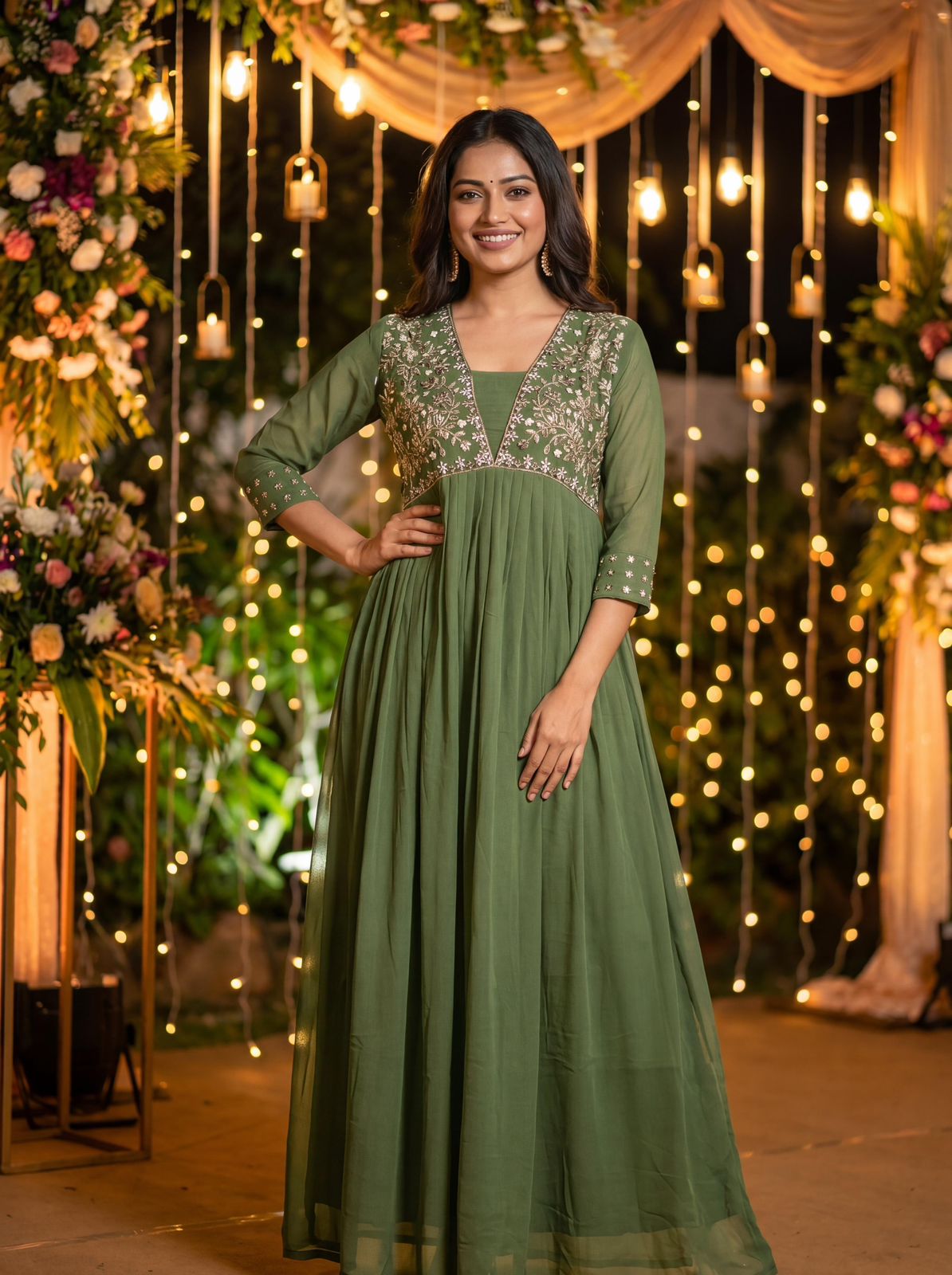 Elegant Embroidered Gown With Hand Work Detailing