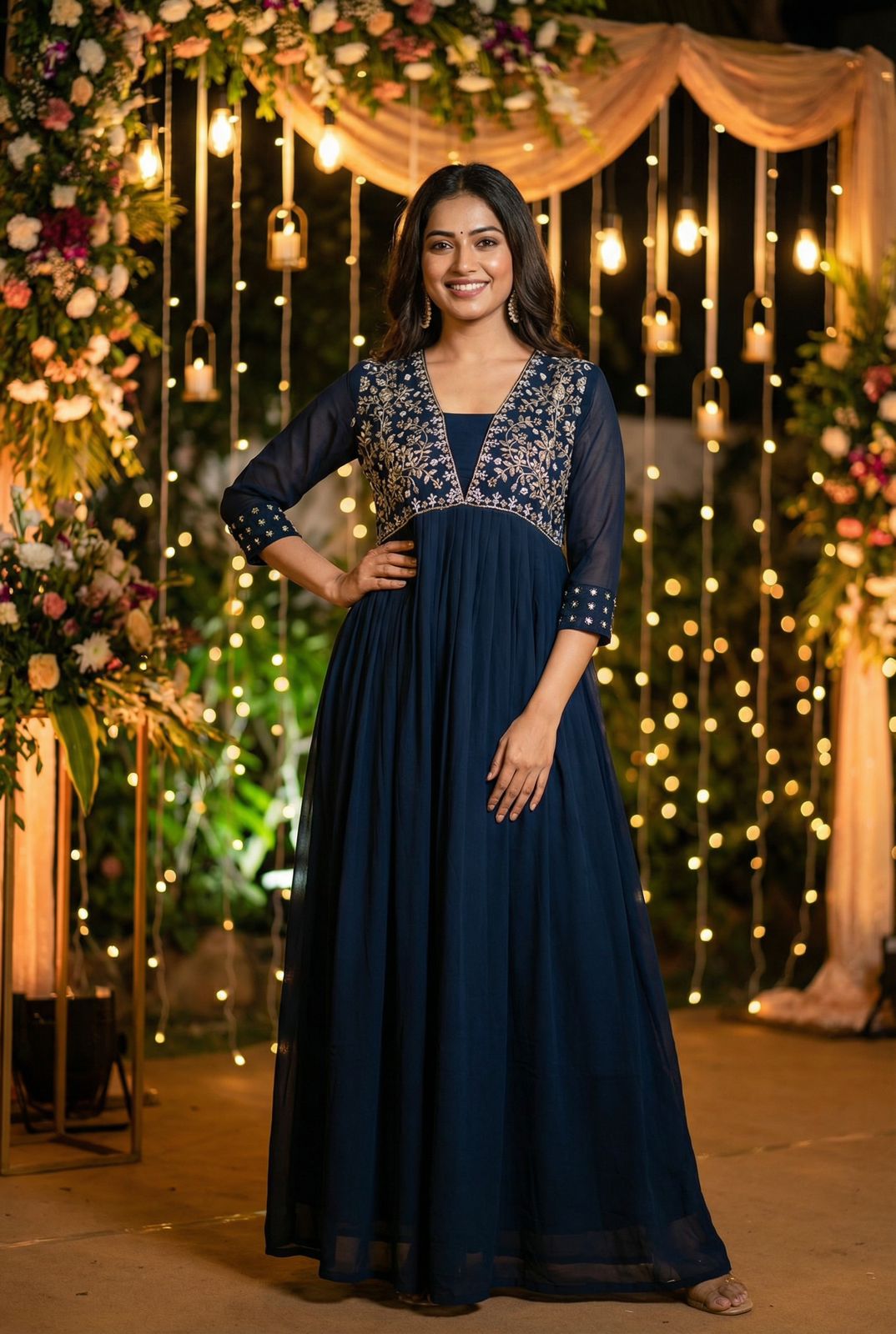 Elegant Embroidered Gown With Hand Work Detailing