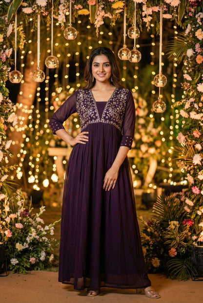 Elegant Embroidered Gown With Hand Work Detailing