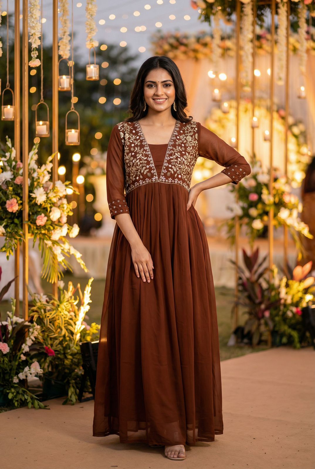 Elegant Embroidered Gown With Hand Work Detailing