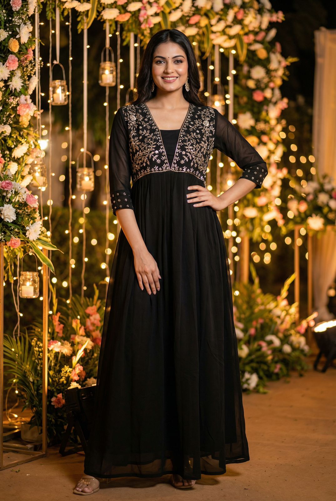 Elegant Embroidered Gown With Hand Work Detailing