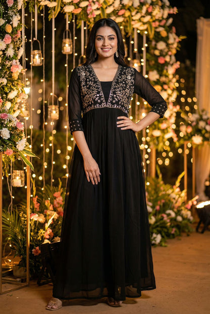 Elegant Embroidered Gown With Hand Work Detailing