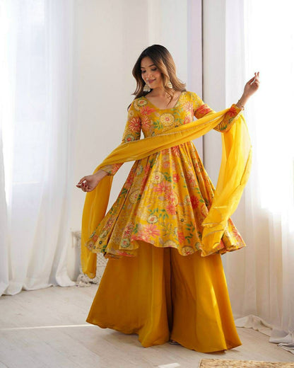 Stylish Printed Kurti Sharara Set