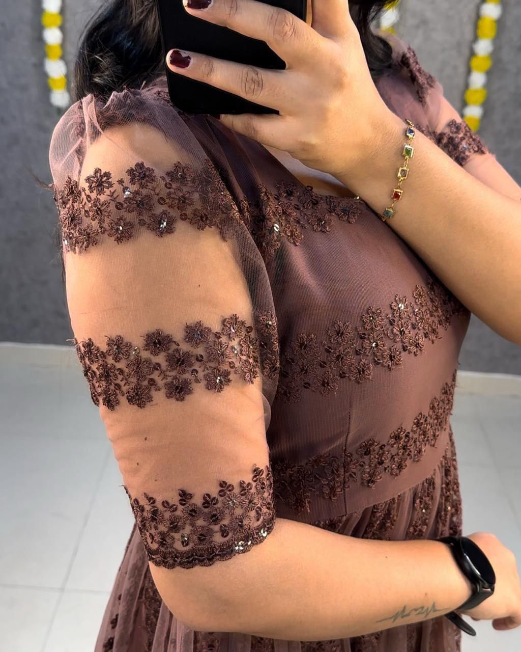 Party Wear Net And Sequence Embroidery Dress (Plus Size Available)