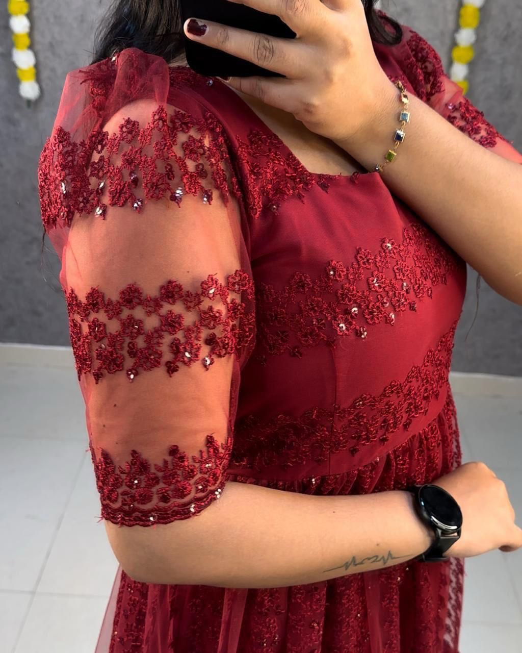 Party Wear Net And Sequence Embroidery Dress (Plus Size Available)