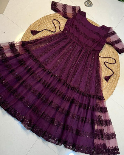Party Wear Net And Sequence Embroidery Dress (Plus Size Available)