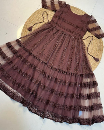 Party Wear Net And Sequence Embroidery Dress (Plus Size Available)