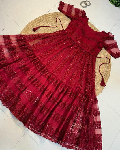 Party Wear Net And Sequence Embroidery Dress (Plus Size Available)