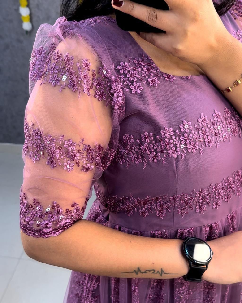Party Wear Net And Sequence Embroidery Dress (Plus Size Available)