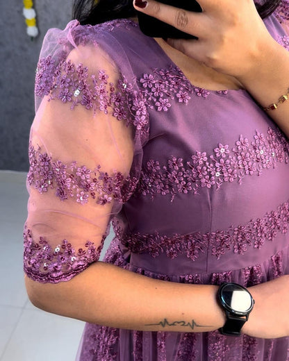 Party Wear Net And Sequence Embroidery Dress (Plus Size Available)