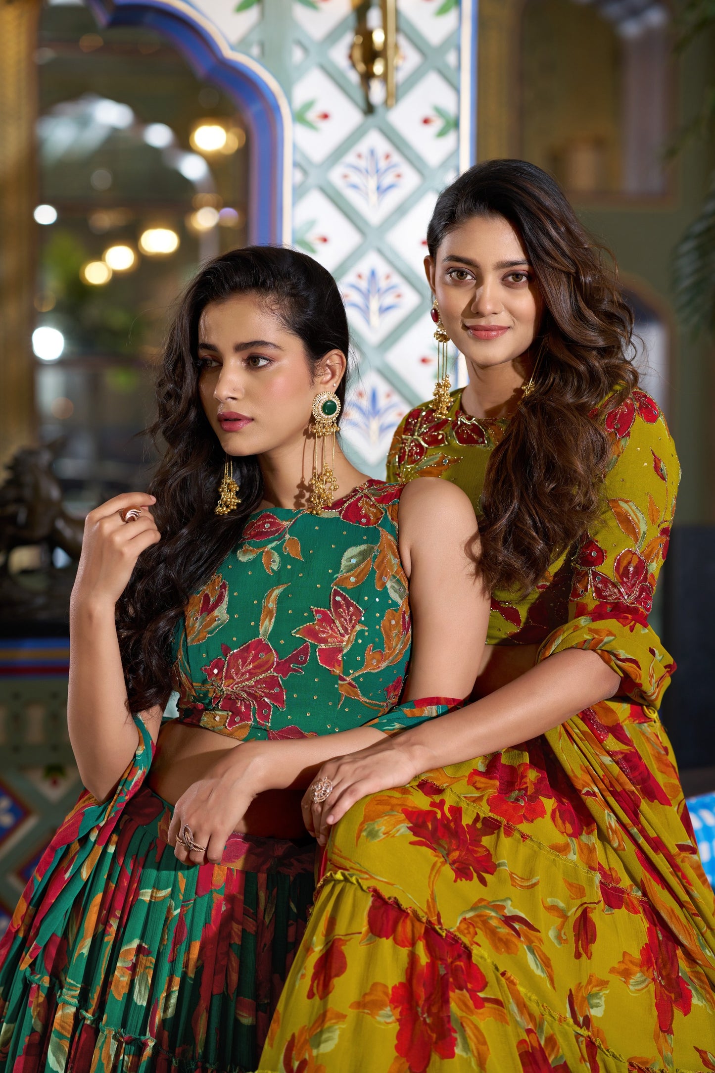 Floral Printed Marble Lehenga Set