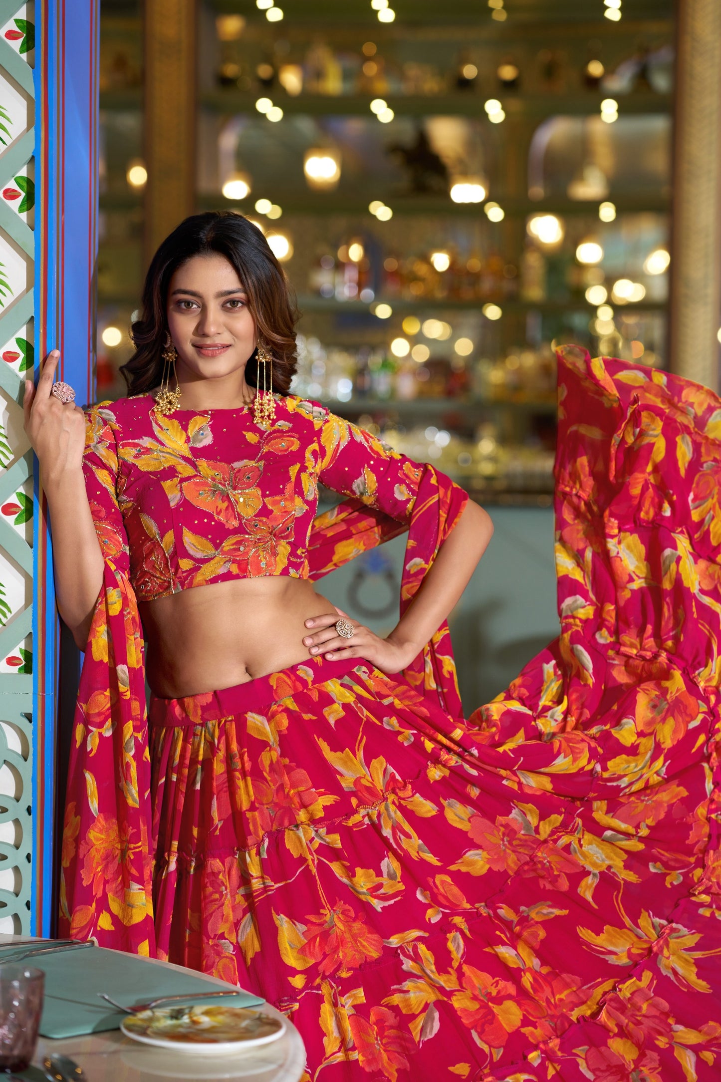 Floral Printed Marble Lehenga Set