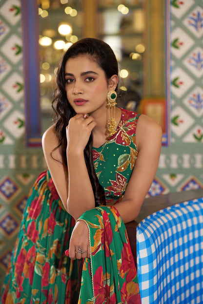 Floral Printed Marble Lehenga Set