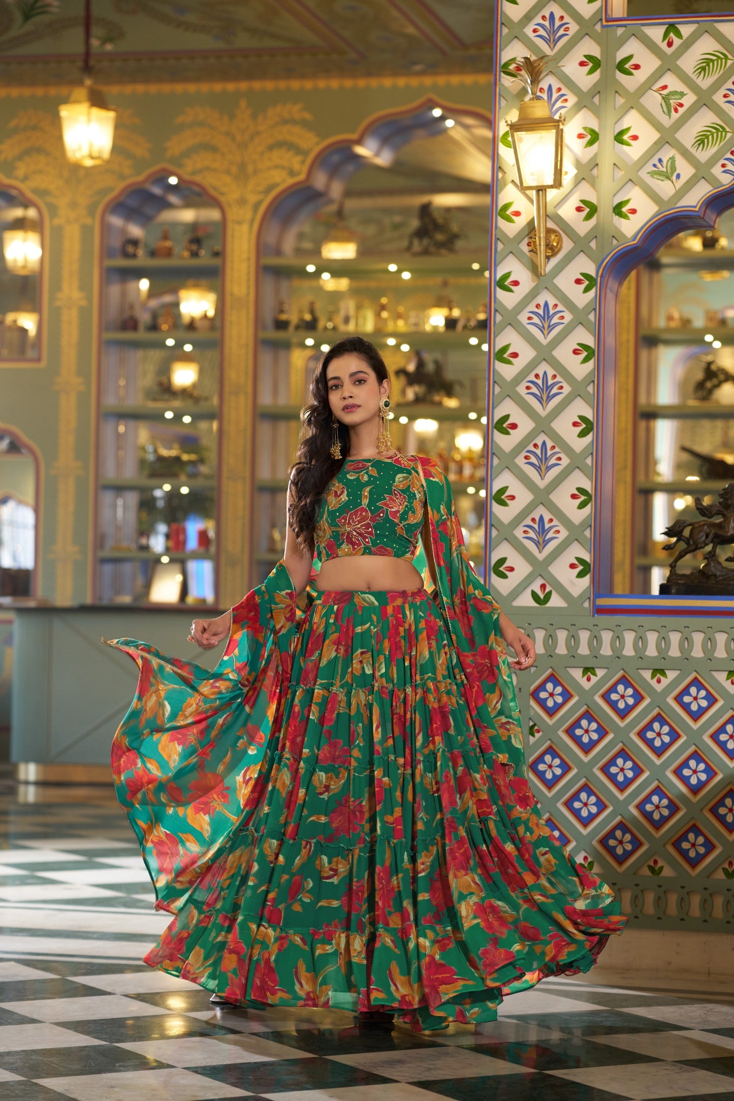 Floral Printed Marble Lehenga Set