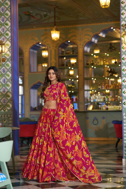Floral Printed Marble Lehenga Set