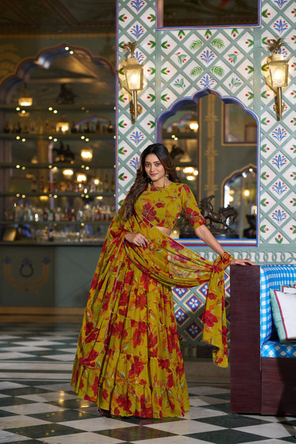 Floral Printed Marble Lehenga Set