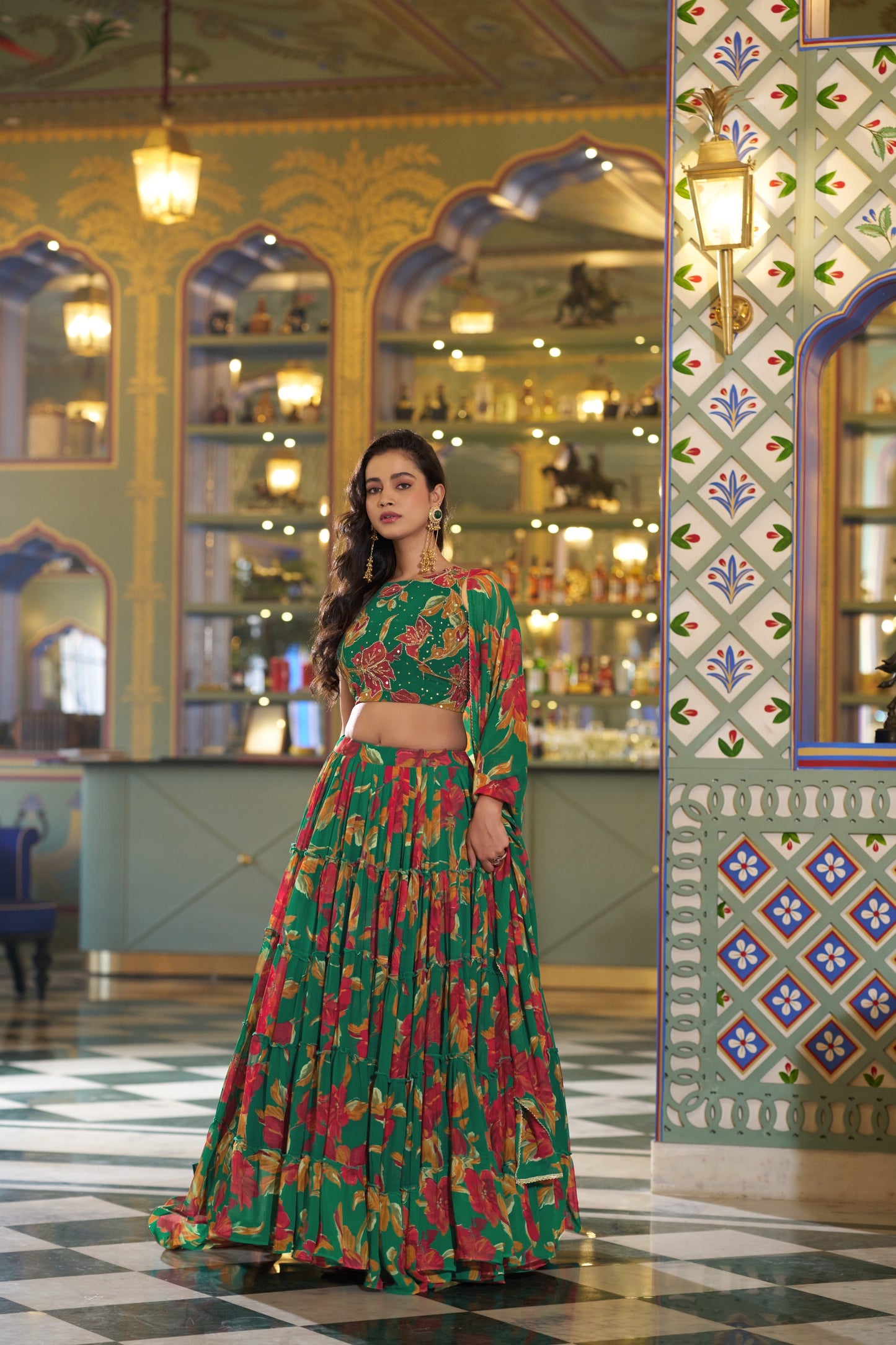 Floral Printed Marble Lehenga Set