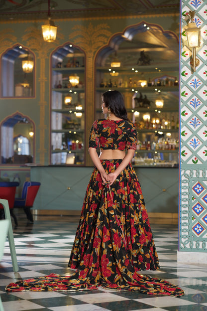 Floral Printed Marble Lehenga Set