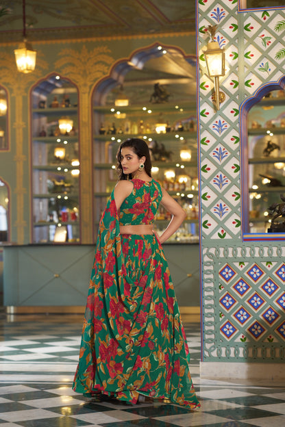 Floral Printed Marble Lehenga Set