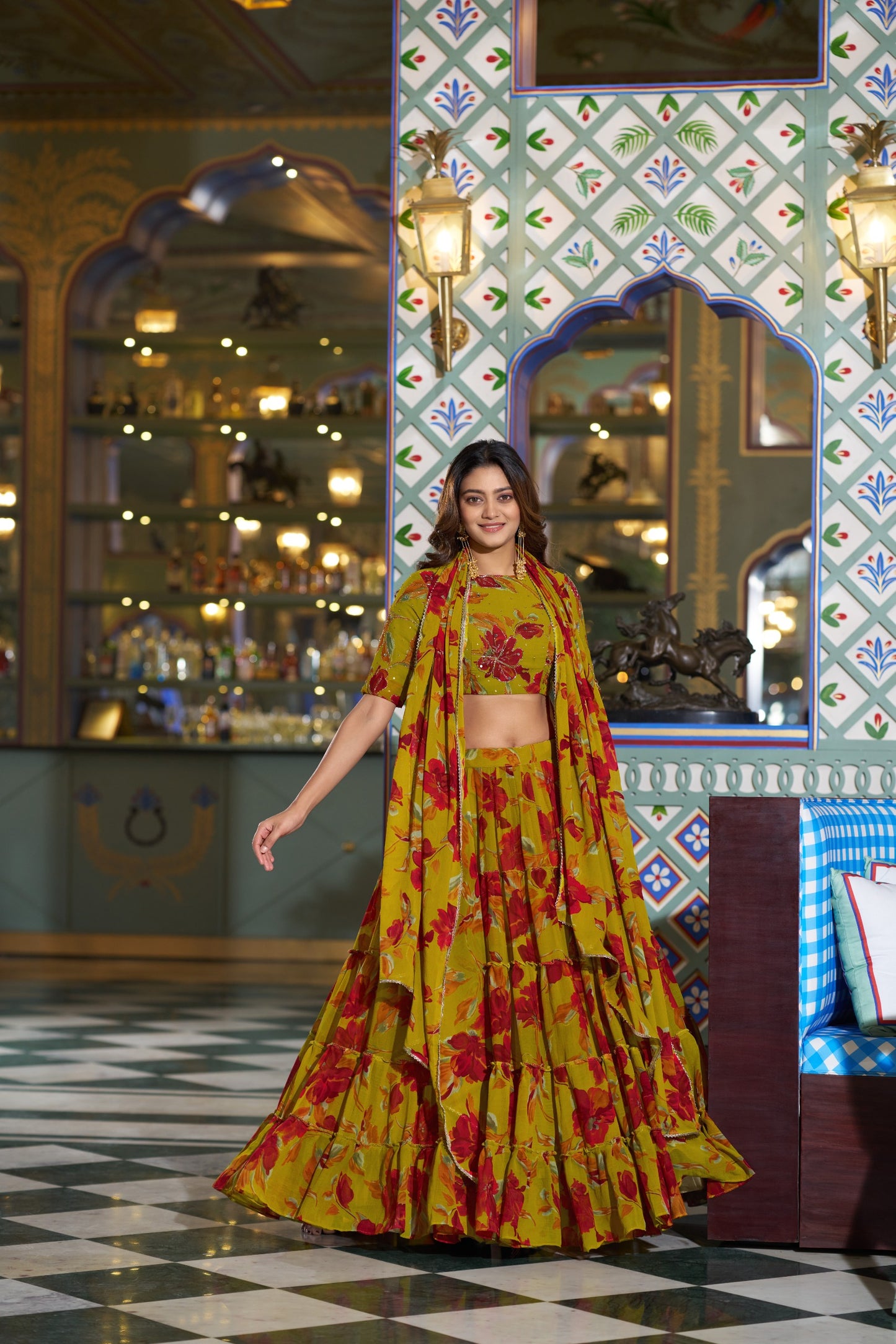 Floral Printed Marble Lehenga Set