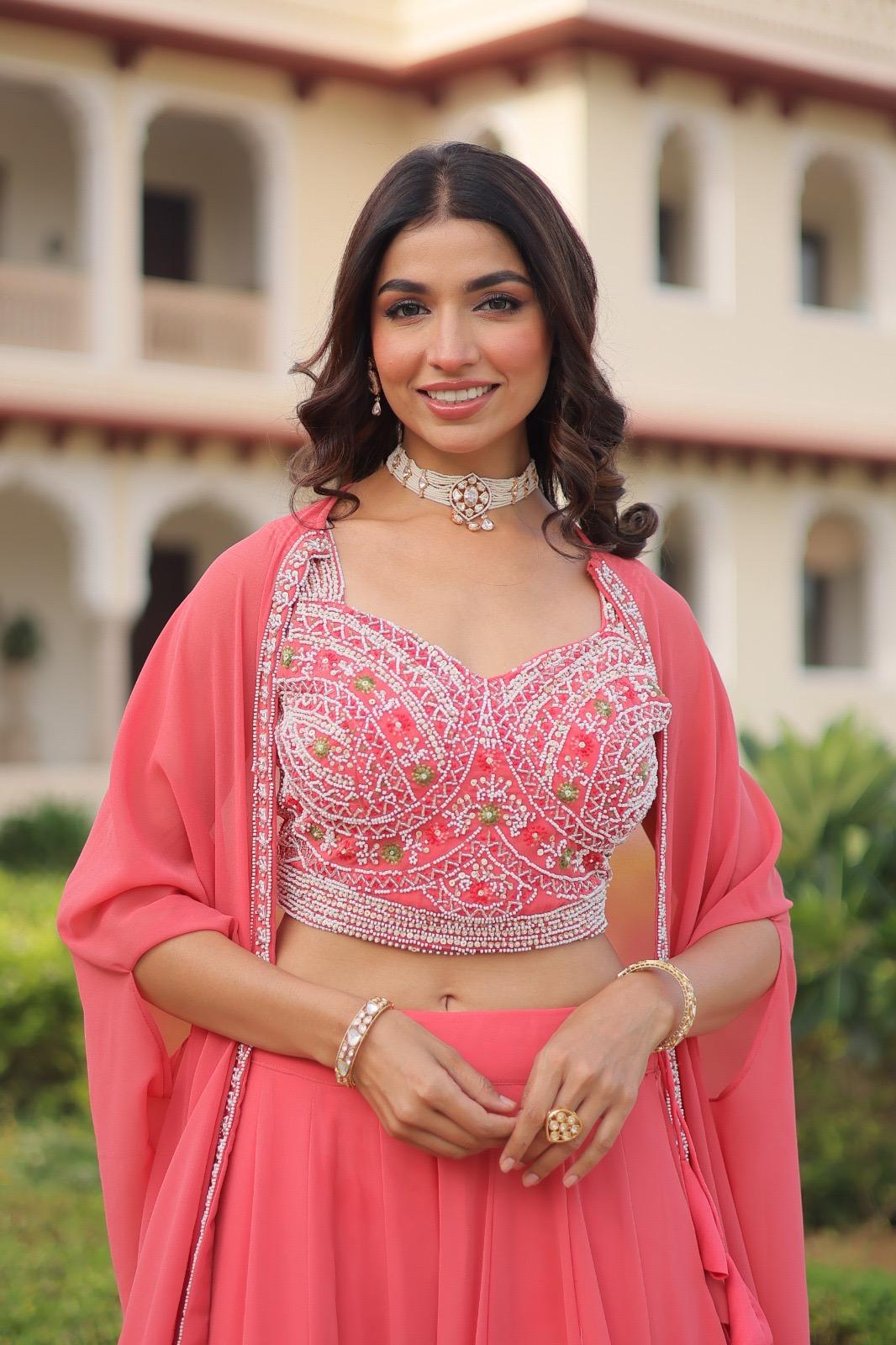 Designer Beads Embroidery Lehenga Set