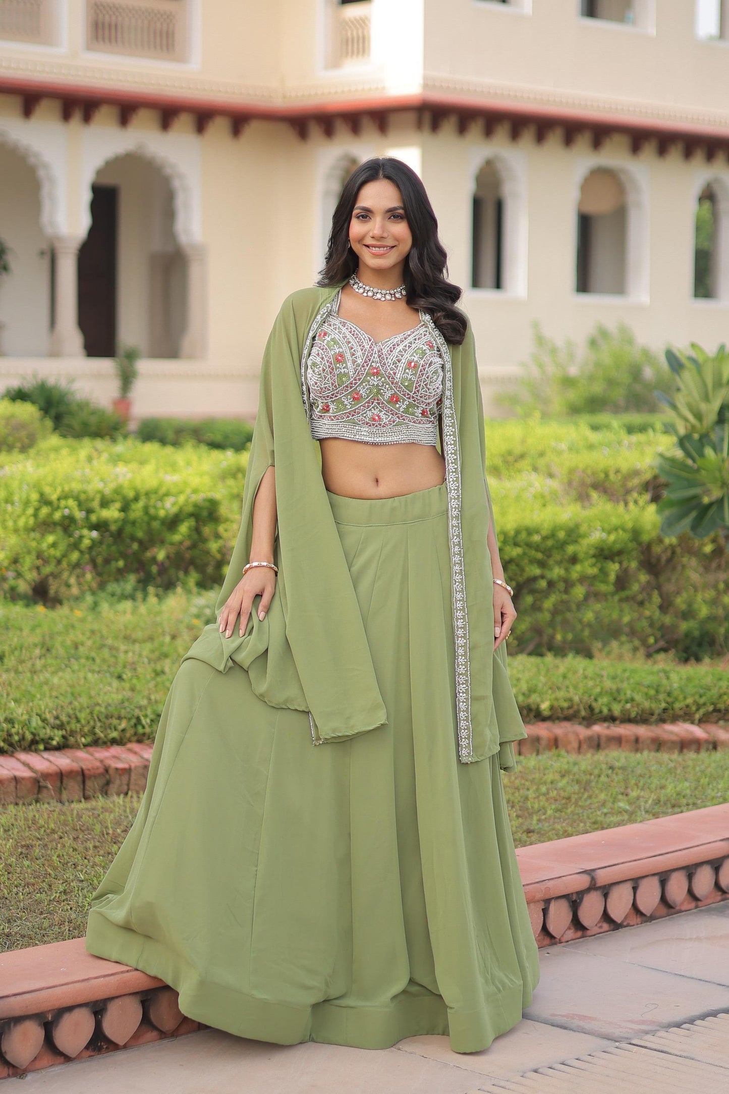 Designer Beads Embroidery Lehenga Set