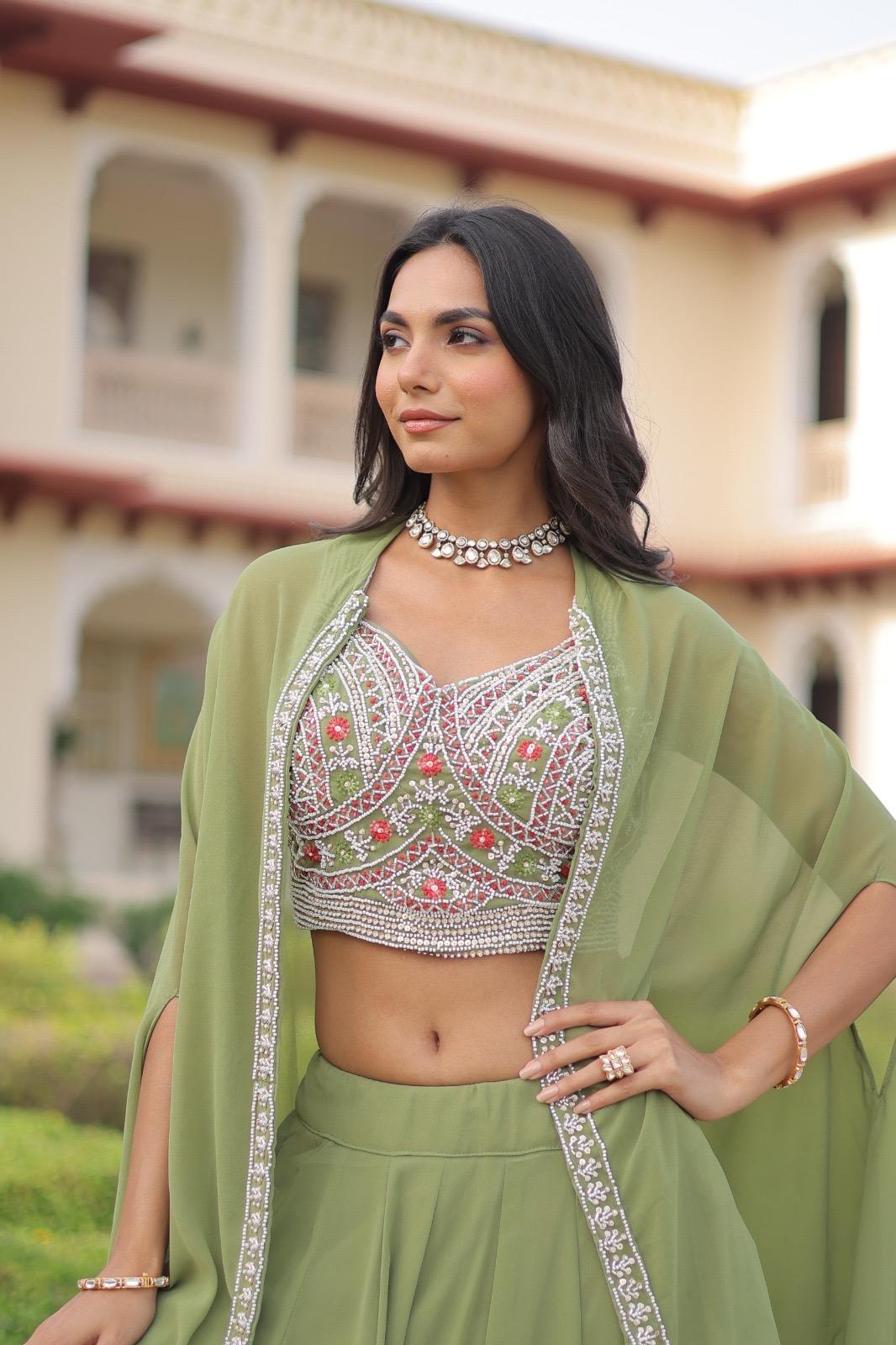 Designer Beads Embroidery Lehenga Set