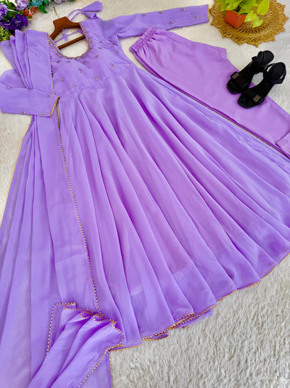 Festive Flaired Georgette Gown Set