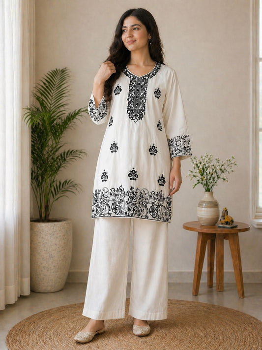 Designer Emboidered Off-White Co-ord Set