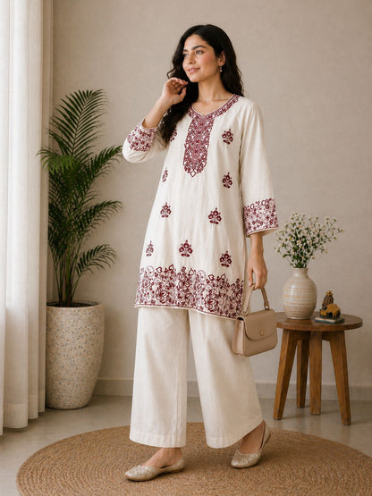 Designer Emboidered Off-White Co-ord Set
