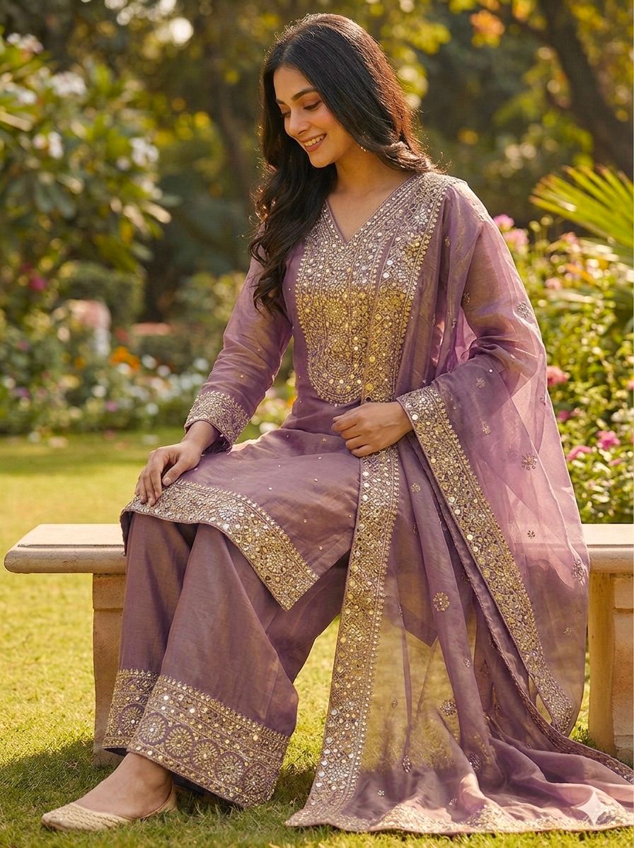 New Fendy Silk Embroidered Plazo Set