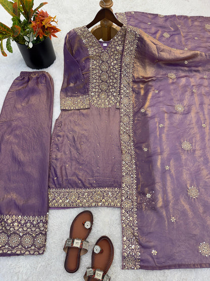 New Fendy Silk Embroidered Plazo Set