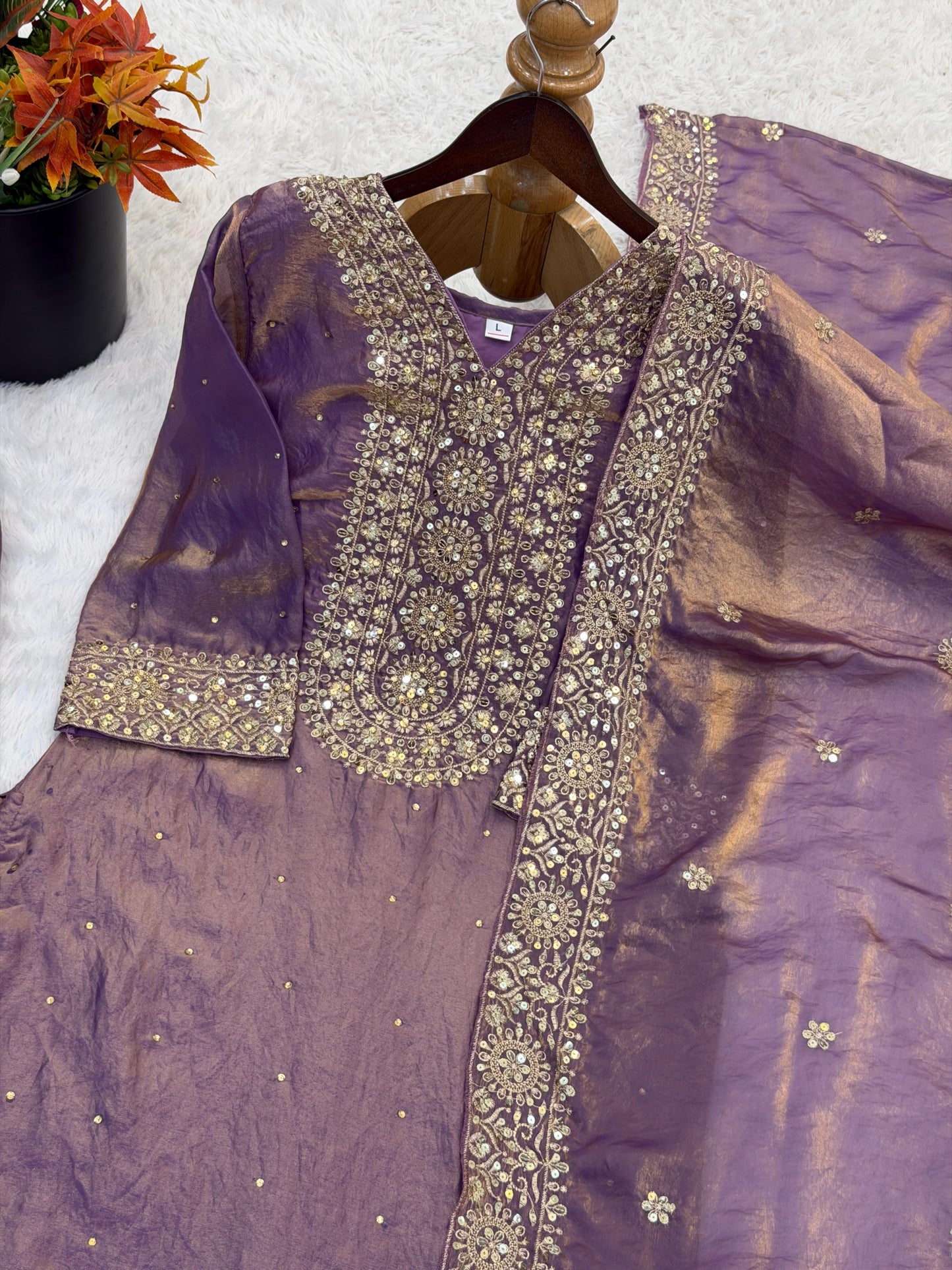 New Fendy Silk Embroidered Plazo Set