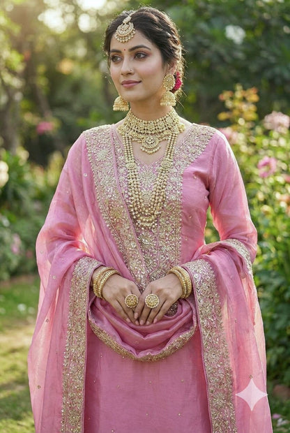 New Fendy Silk Embroidered Plazo Set