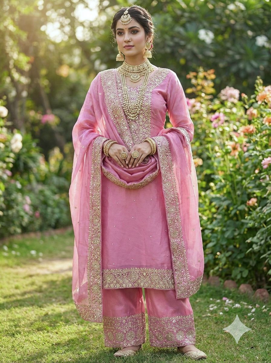 New Fendy Silk Embroidered Plazo Set