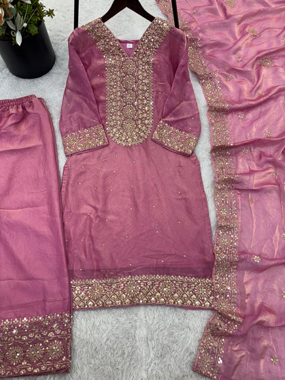 New Fendy Silk Embroidered Plazo Set