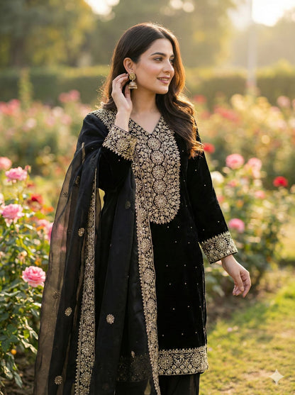 New Fendy Silk Embroidered Plazo Set
