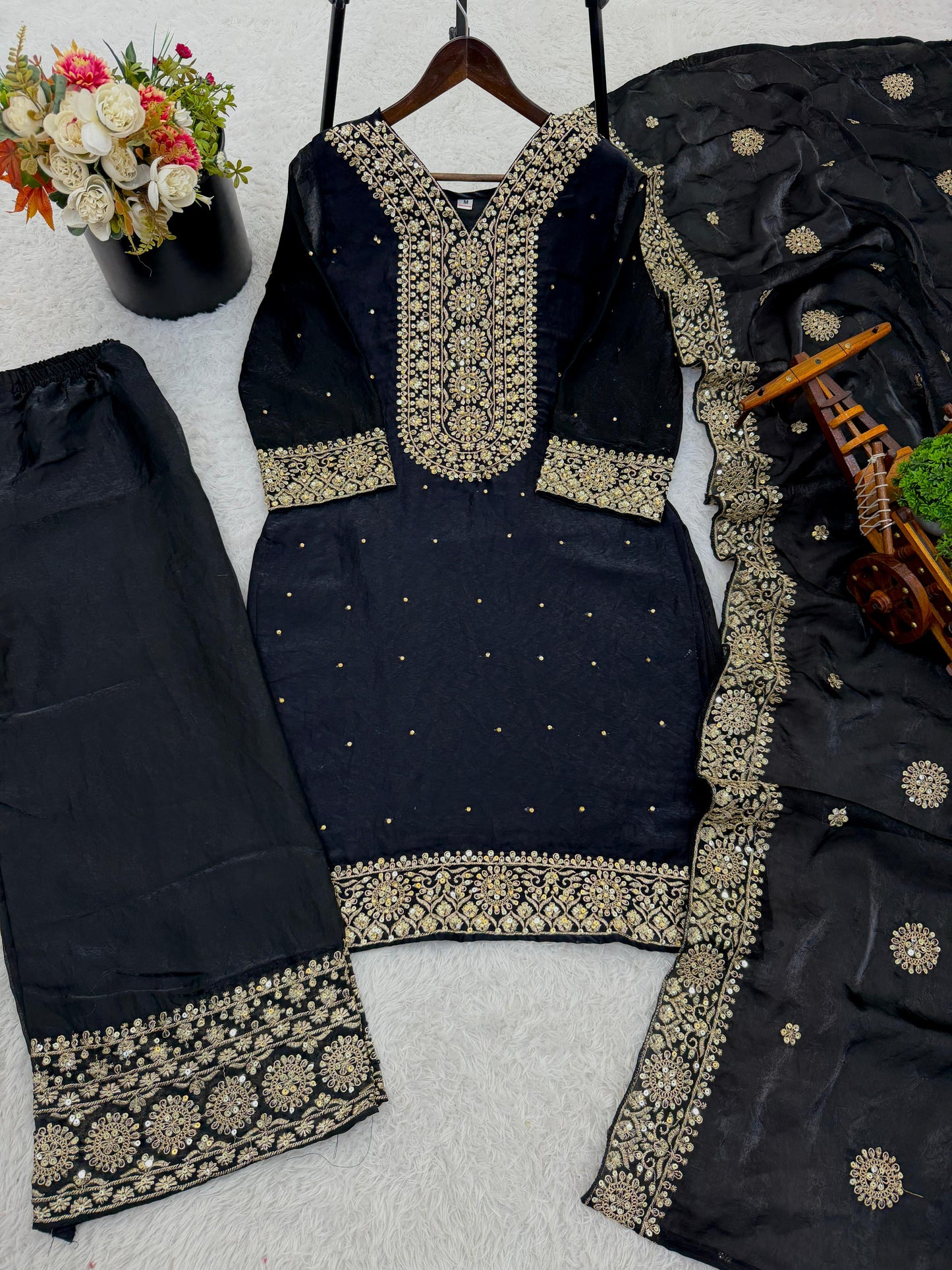 New Fendy Silk Embroidered Plazo Set
