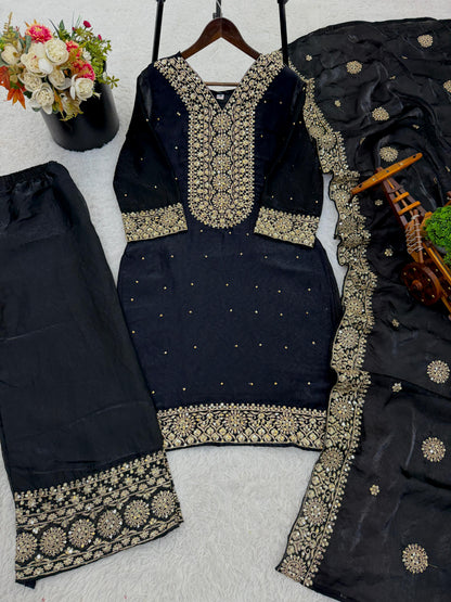 New Fendy Silk Embroidered Plazo Set