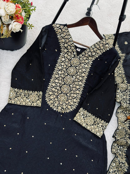 New Fendy Silk Embroidered Plazo Set
