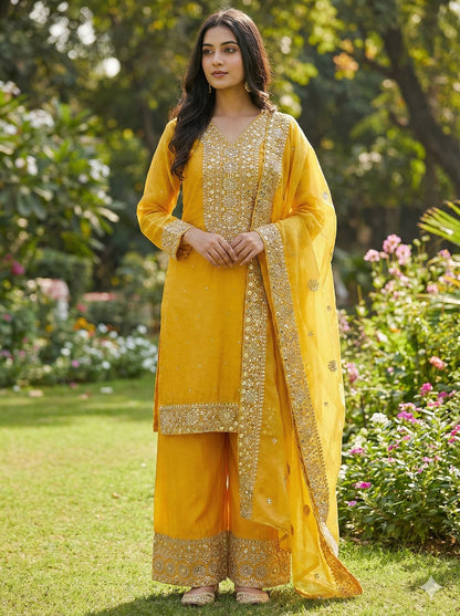 New Fendy Silk Embroidered Plazo Set