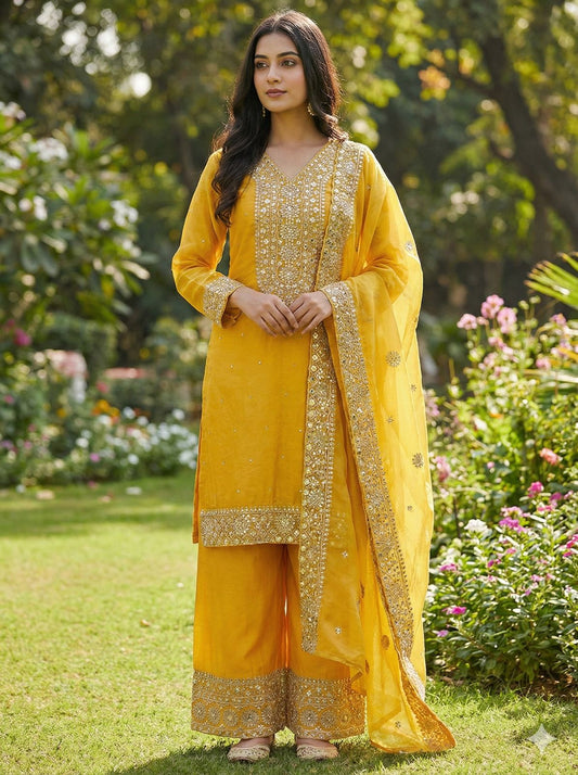 New Fendy Silk Embroidered Plazo Set