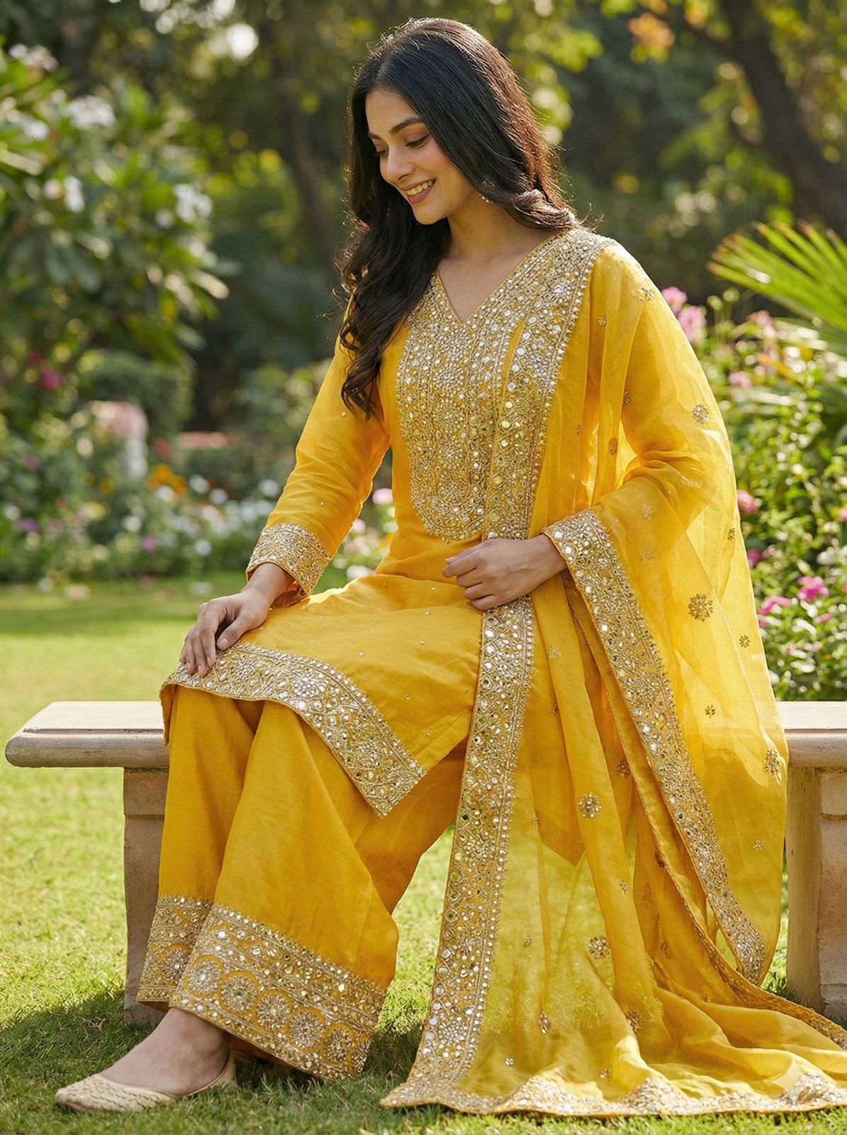 New Fendy Silk Embroidered Plazo Set